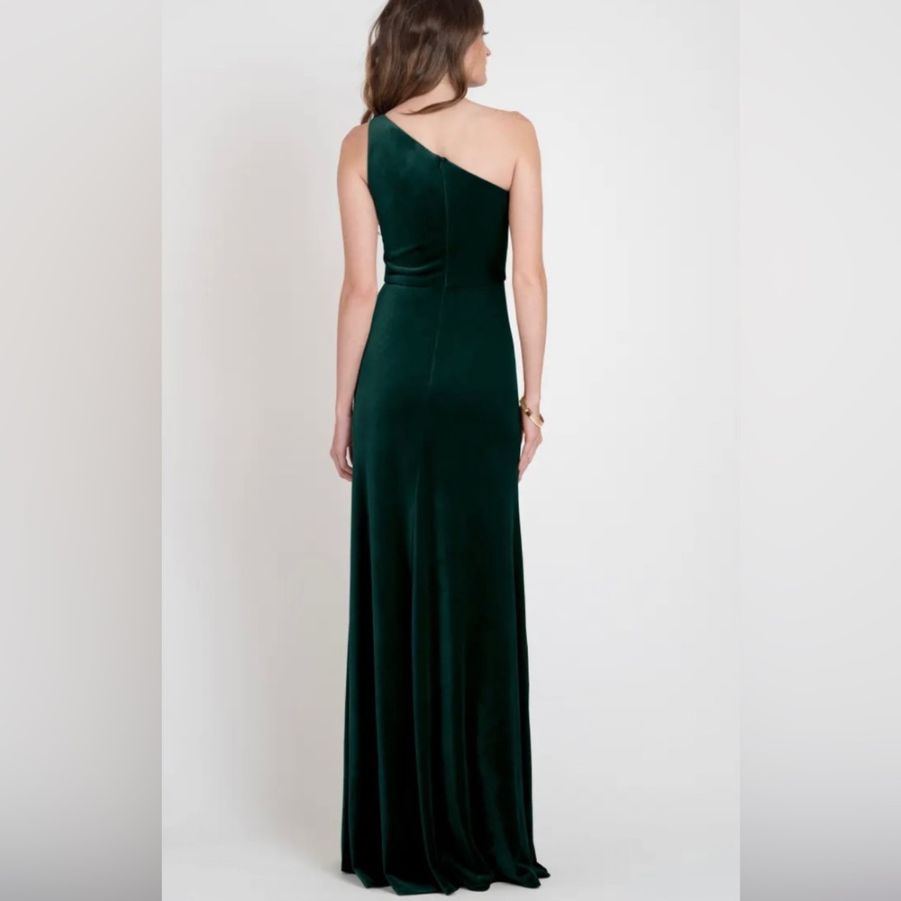 Jenny Yoo Collection Cybill Emerald Green Velvet One Shoulder Maxi Dress, Size 6 - Picture 2 of 8